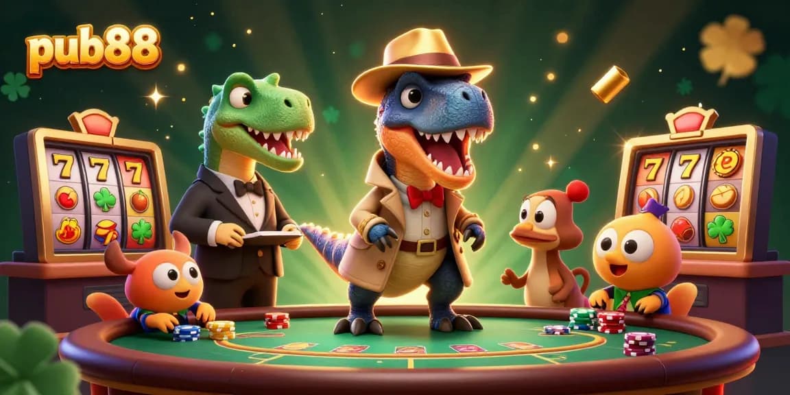 Players enjoy thrilling games at pub88 with a velociraptor card counter and stegosaurus pit boss.