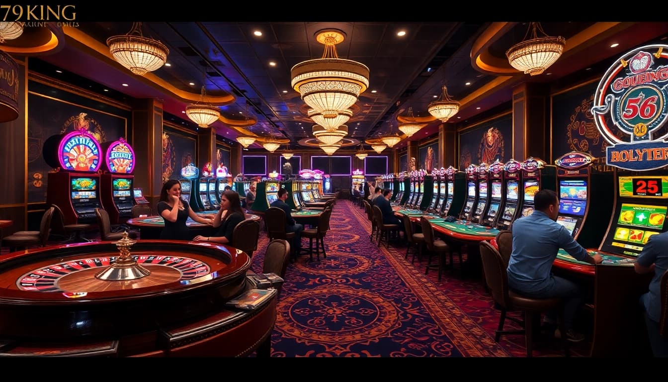 Exciting players at a luxurious casino featuring 79KING's vibrant gaming atmosphere.