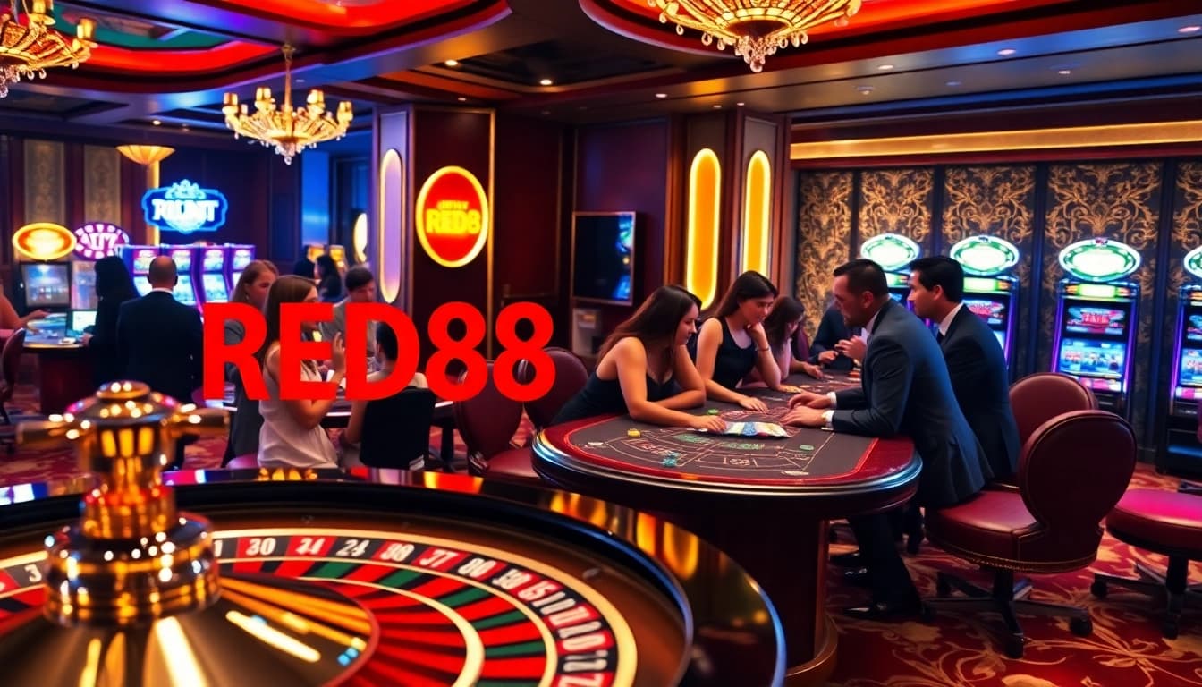 Experience the excitement of gaming at RED88 with engaging casino tables and vibrant action.