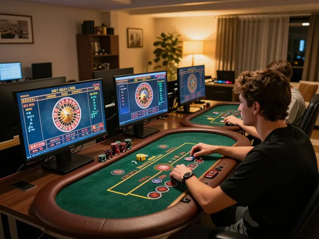 Online gaming strategy session at https://xx88gg.net/ featuring multiple casino game screens and a focused player.