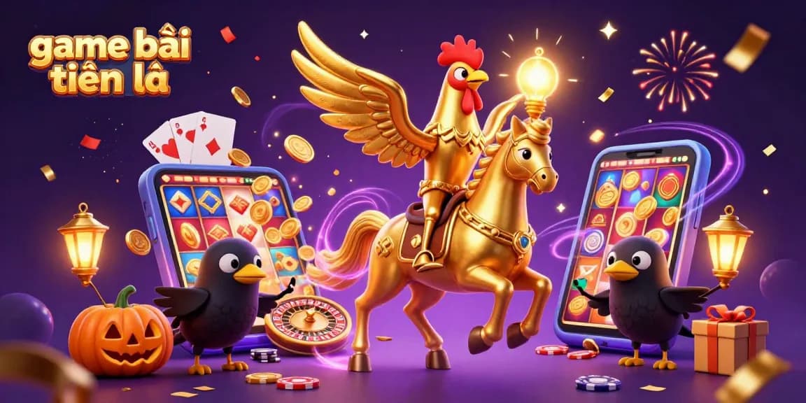 Play game bài tiến lên with vibrant casino elements and characters enjoying the game.