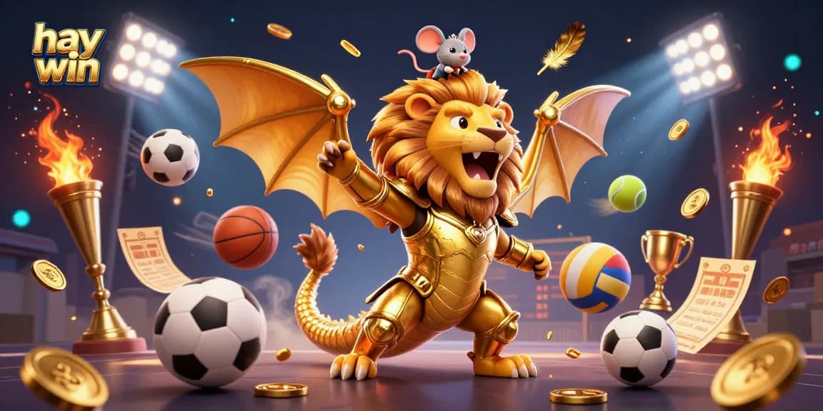 Experience the thrilling world of hay win with a victorious chimera and mouse jockey amidst dynamic sports elements.