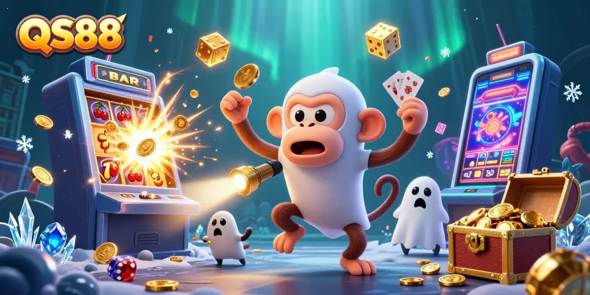 Experience the excitement of QS88's haunted casino as a mischievous monkey juggles golden treasures.