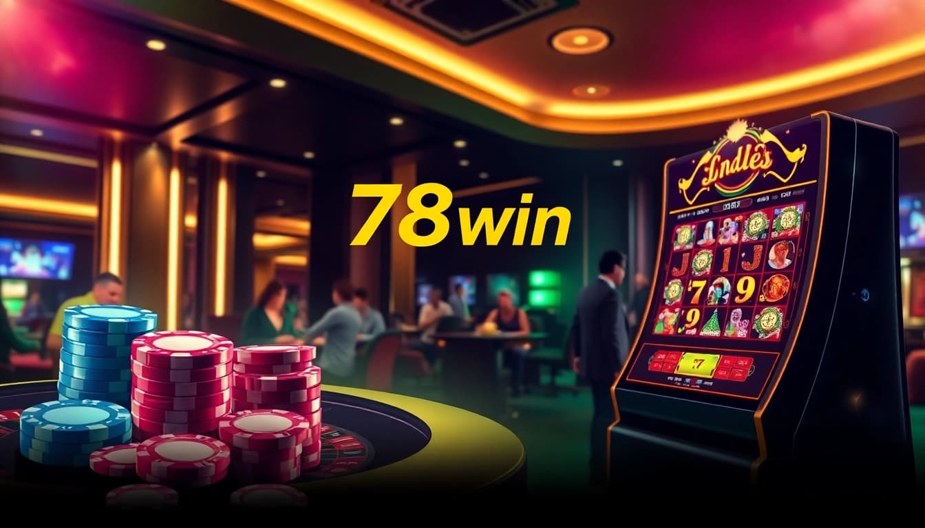 78win đăng nhập on a vibrant casino interface with poker chips and a roulette wheel.