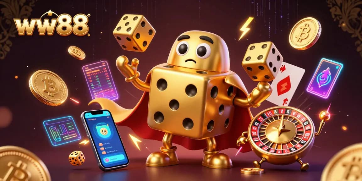 Experience thrilling gameplay at ww88 with a golden dice golem juggling fortune symbols.