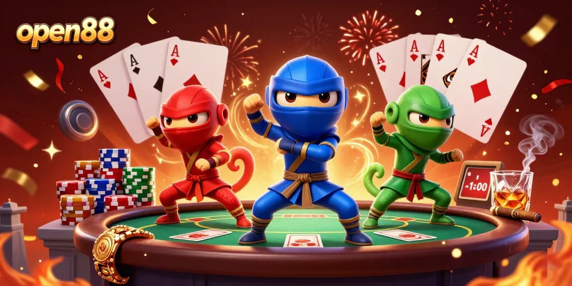 Experience the thrill of open88 with chameleon ninjas in a vibrant casino scene.