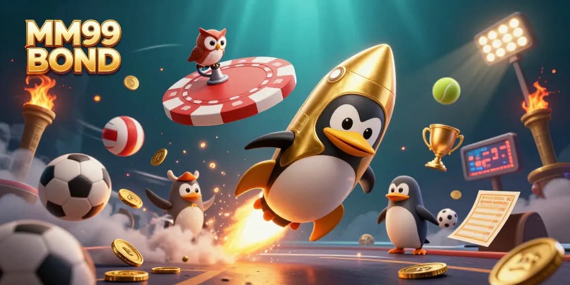Bet on exciting games with MM99 BOND as a golden penguin blasts off to a dynamic casino world.