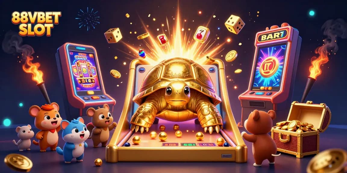 Experience the excitement of 88VBET SLOT with dazzling jackpots and playful characters in a vibrant casino scene.