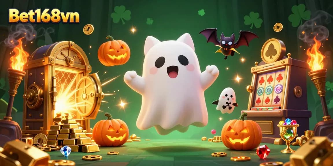 Bet168vn captivates players with a friendly ghost cat and treasure-filled haunted casino.