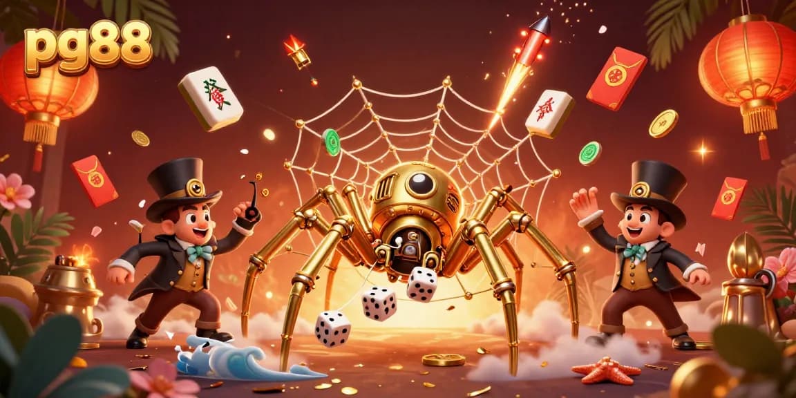 Engage with stunning pg88 casino action featuring golden spider and Victorian fly in vibrant scene