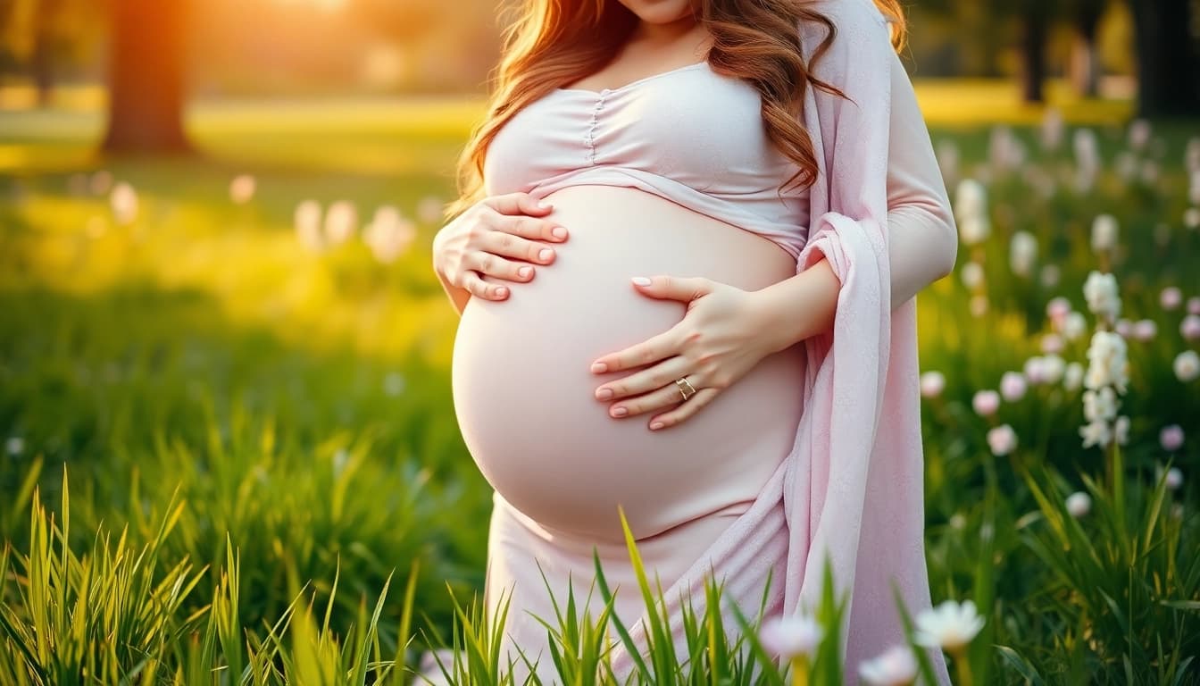 Capture the beauty of pregnancy with a Babybauch Fotoshooting in a serene park, featuring a glowing expectant mother.