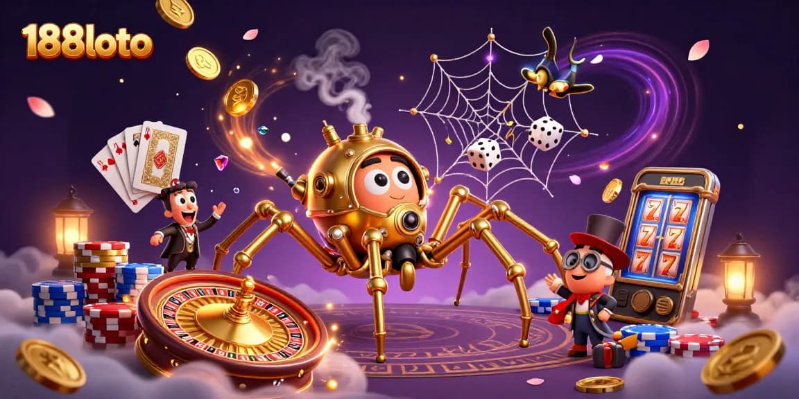 Engage with 188loto's thrilling world, capturing luck with golden chains and poker elements.