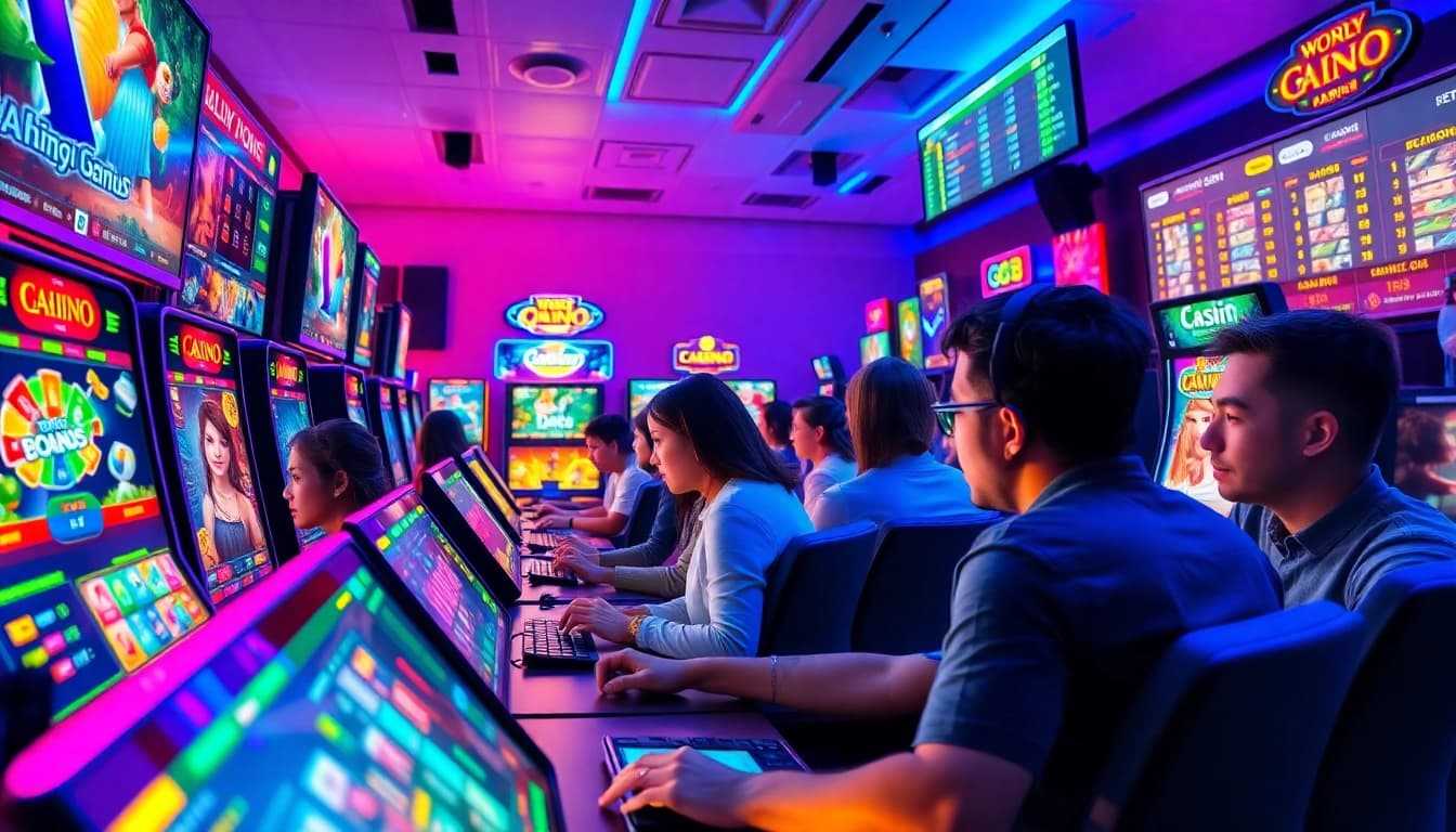 An engaging online gaming scene highlighting go8.com with vibrant gameplay interfaces and excited players.