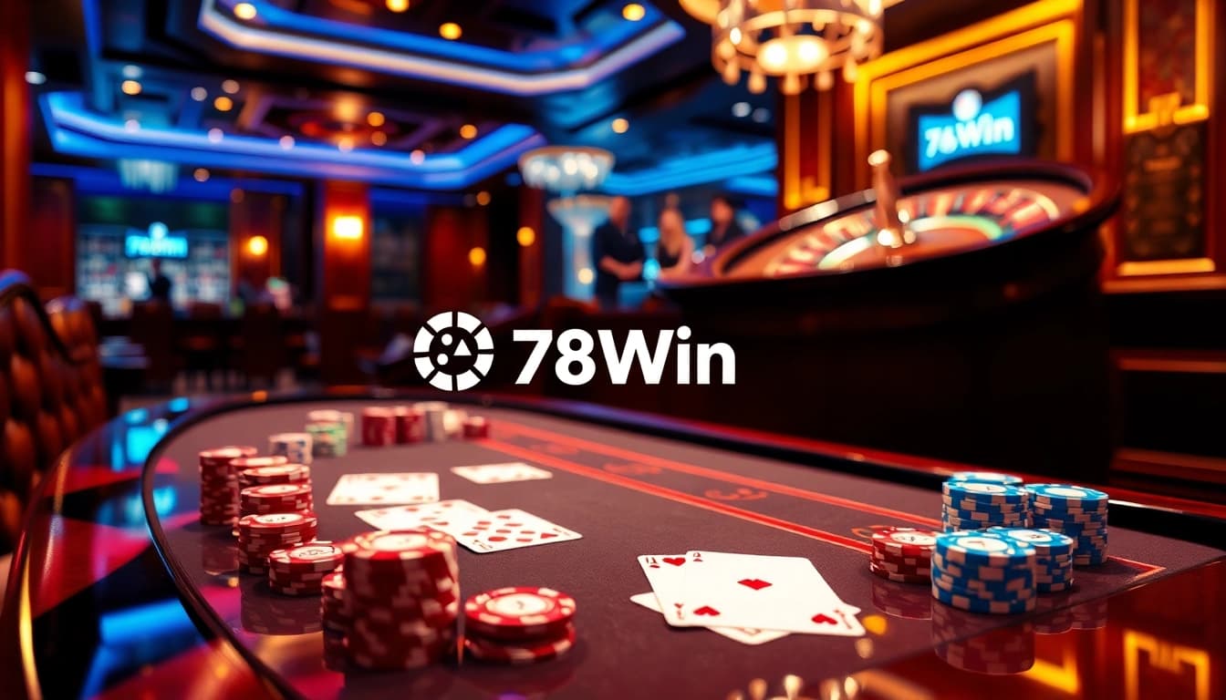Experience exhilarating gameplay at 78Win with vibrant casino visuals highlighting poker and roulette.