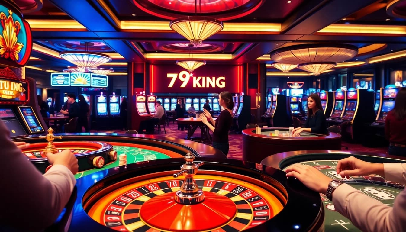 Players enjoying an exciting game at 79KING casino, showcasing vibrant tables and thrilling action.