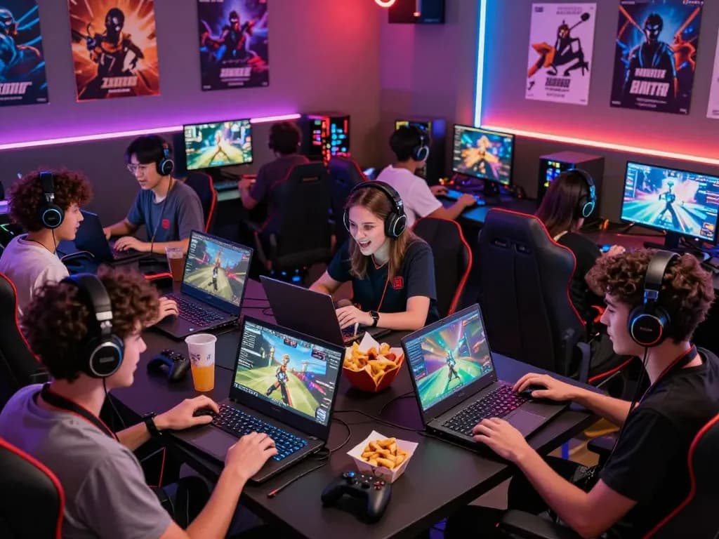 Diverse players enjoying immersive gaming experiences on tairikvip in a vibrant digital lounge.