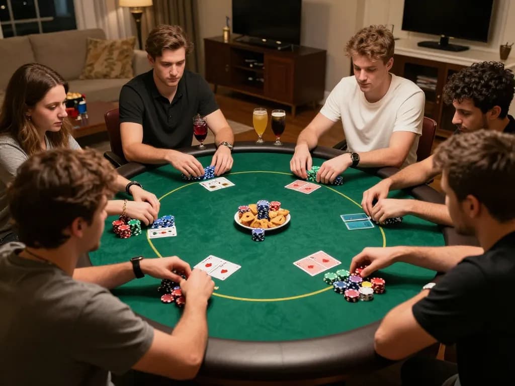 Players engaging in an exciting poker game at home, showcasing the lively atmosphere of ww88 gaming.