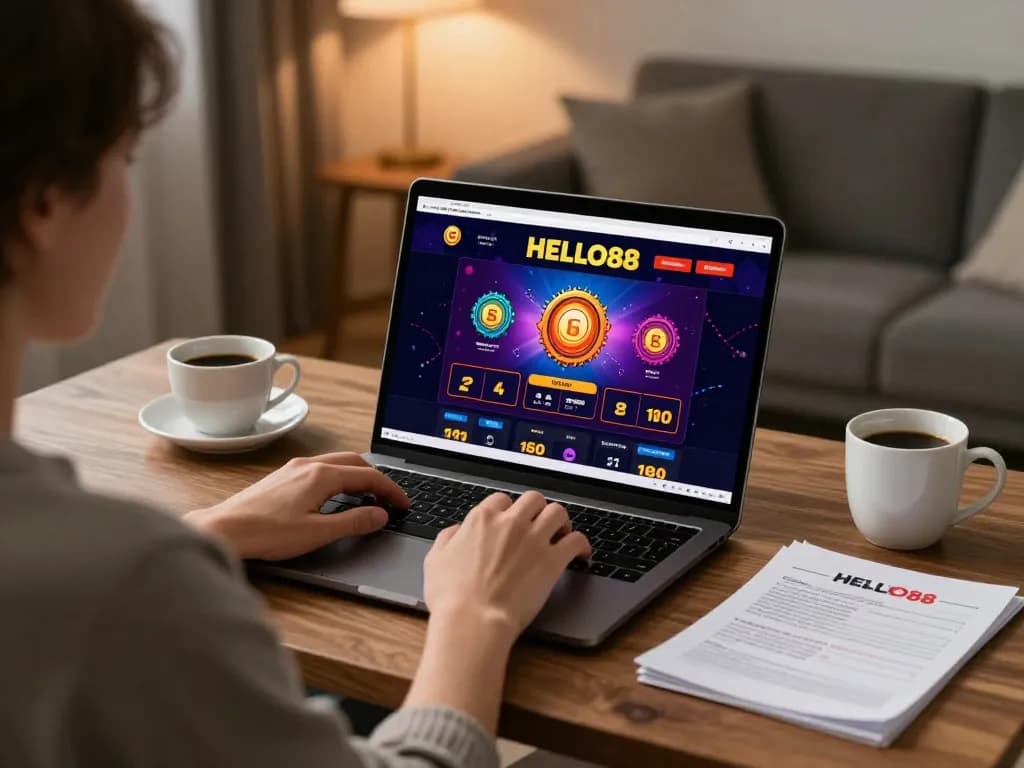 Engaging in online gaming at HELLO88 while enjoying a cozy home atmosphere.