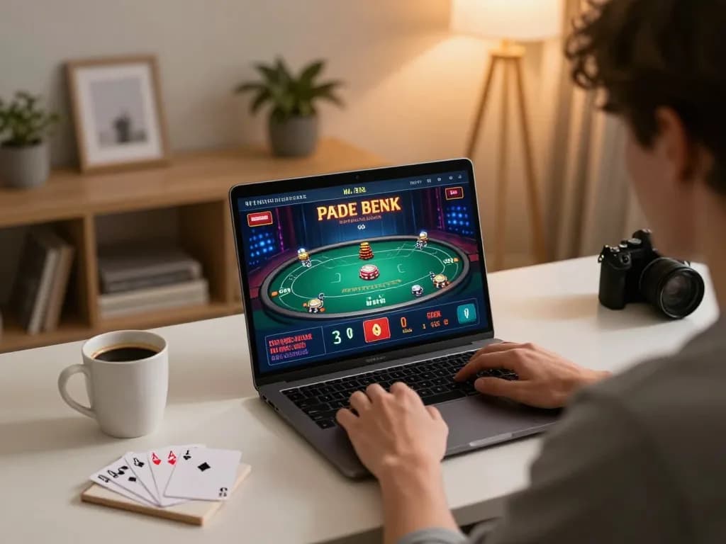 Engaging gameplay at https://top88pq.com/ with player focused on poker strategy on a laptop.