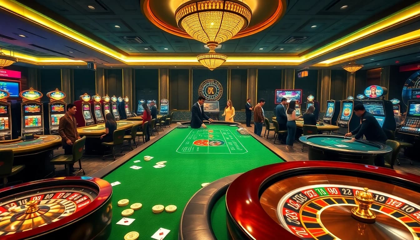 Exciting gamblers at fabet3.com placing bets in a luxurious casino environment.