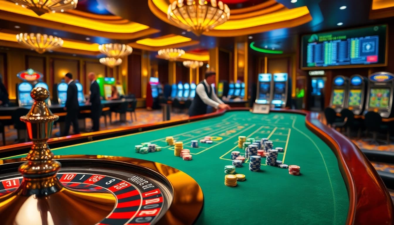 Experience high-stakes action at https://89bet.in.net/ with luxurious casino visuals showcasing roulette and poker activities.
