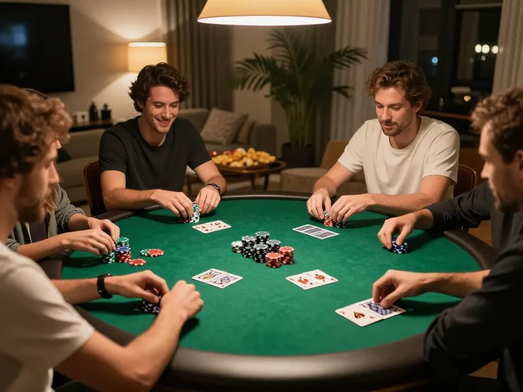 Players enjoying an online poker game at home, inspired by https://lc88app.com/ strategies for a fun evening.