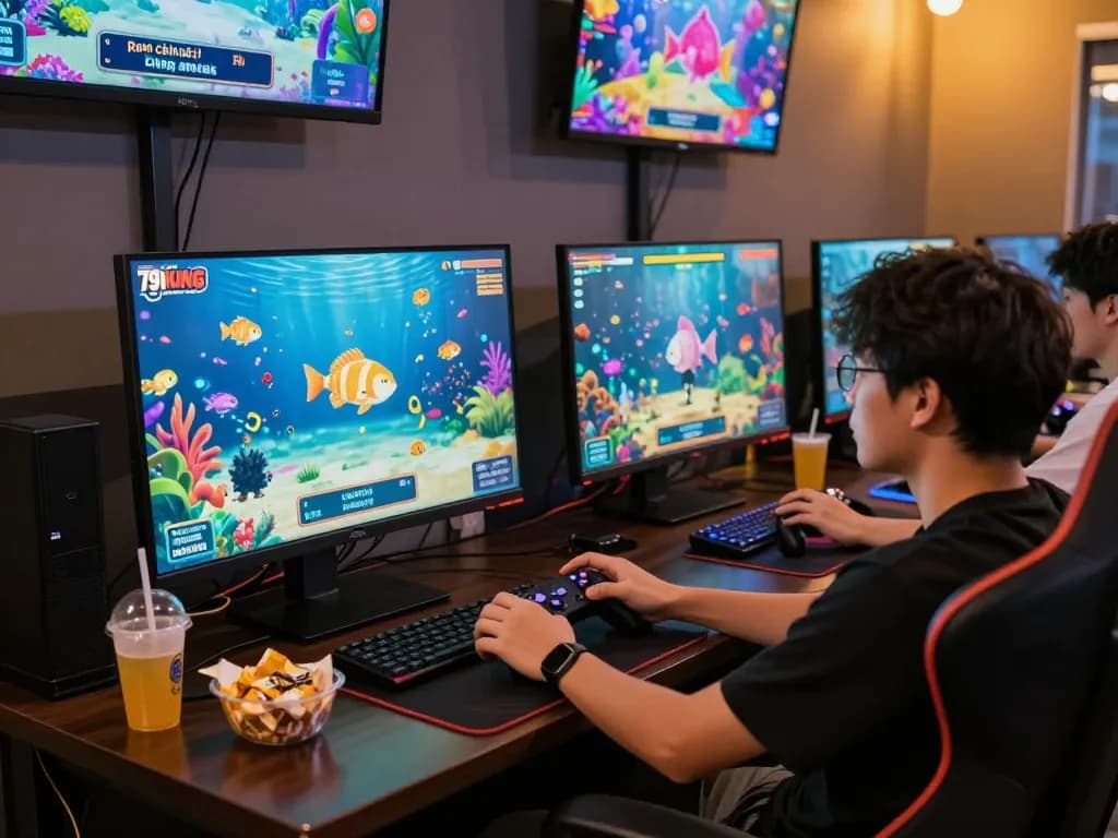 Engaging player immersed in 79 King bắn cá gaming experience with vibrant graphics.