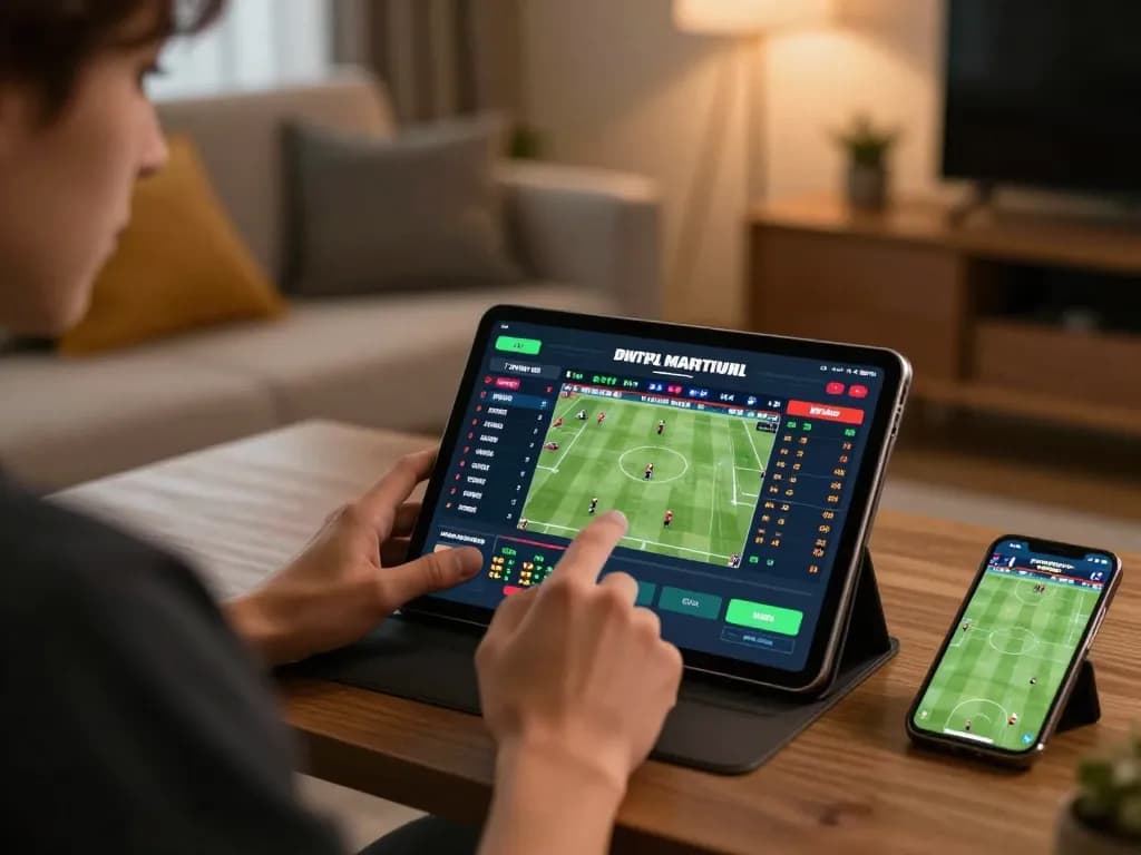 Experience LINK VIN88 through thrilling sports betting on a tablet in a cozy home setting.