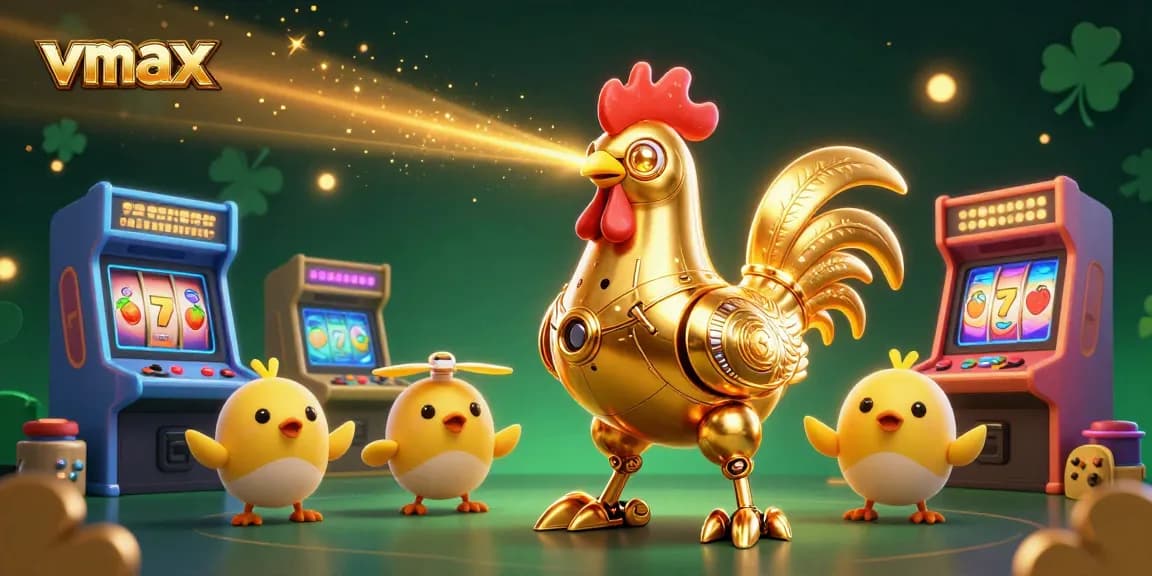 Experience winnings at vmax with a dynamic gaming scene featuring fabulous slot machines and characters.