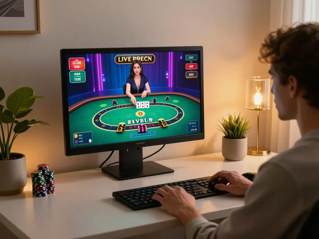 Player experiencing live blackjack thrills at lv88 in a cozy gaming setup.