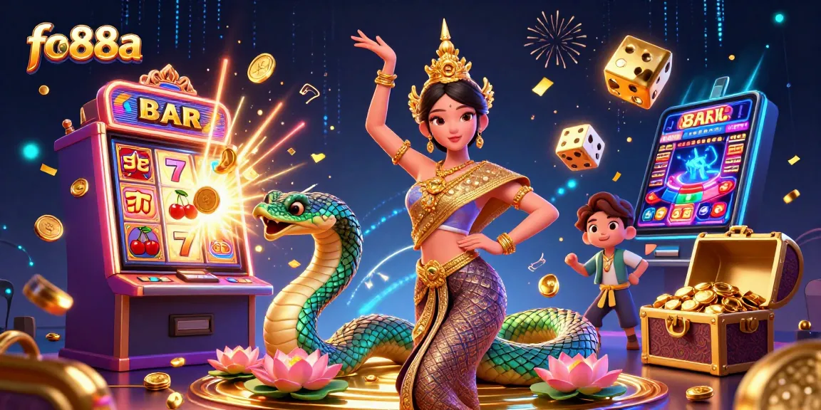 Win big with fo88a at the vibrant online casino featuring a Thai dance and jackpot slots.