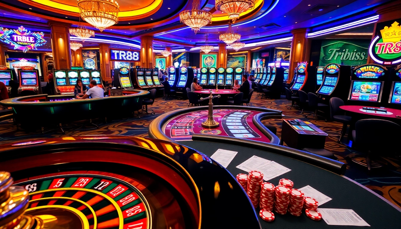 Experience excitement at TR88 casino tables with vibrant slot machines and poker games.