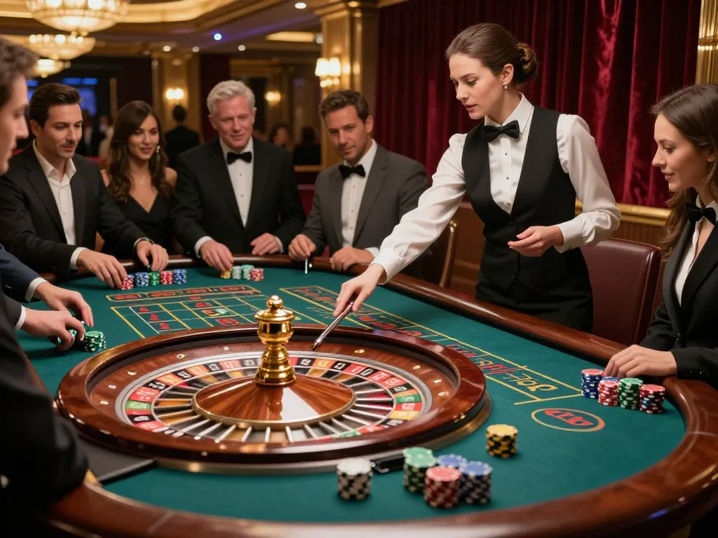 TR88 players eagerly placing bets at a roulette table in a luxury casino setting
