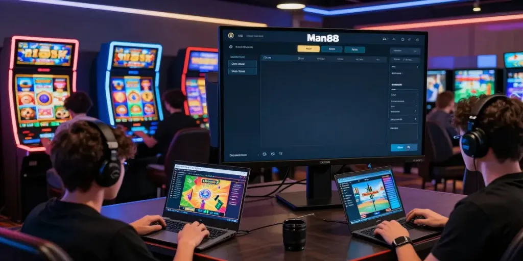 Engaging online gaming environment featuring Man88, showcasing vibrant 3D games and live sports betting.
