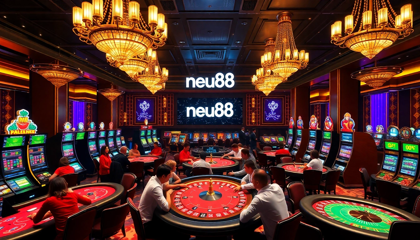 Gambler enjoying a thrilling moment at neu88 poker table in a luxurious casino setting