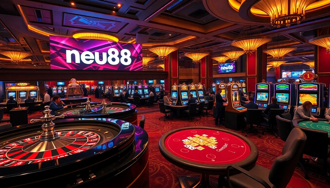 Experience the excitement of casino gaming at neu88 with vibrant gaming tables and thrilling slot machines.