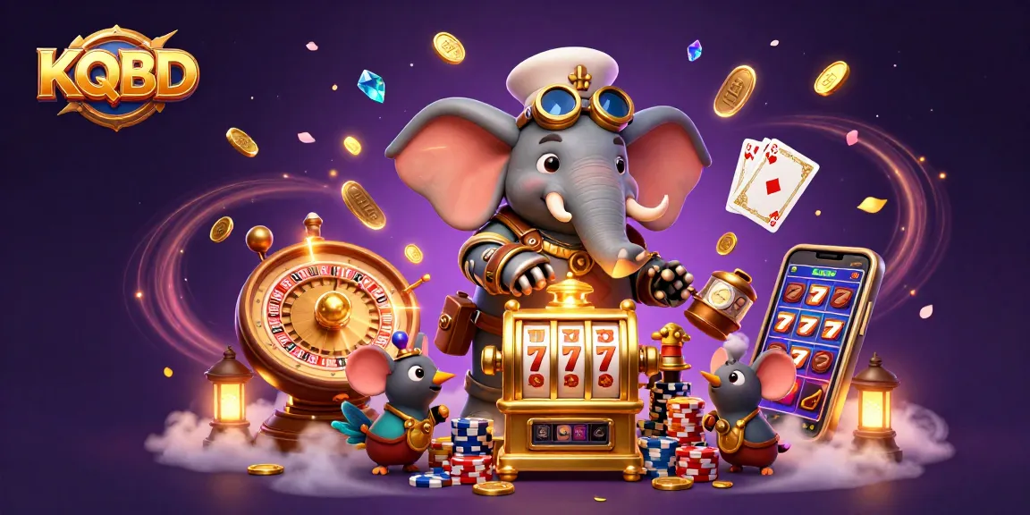 KQBD logo illustrated in a vibrant 3D casino scene showcasing dynamic gaming elements and characters.