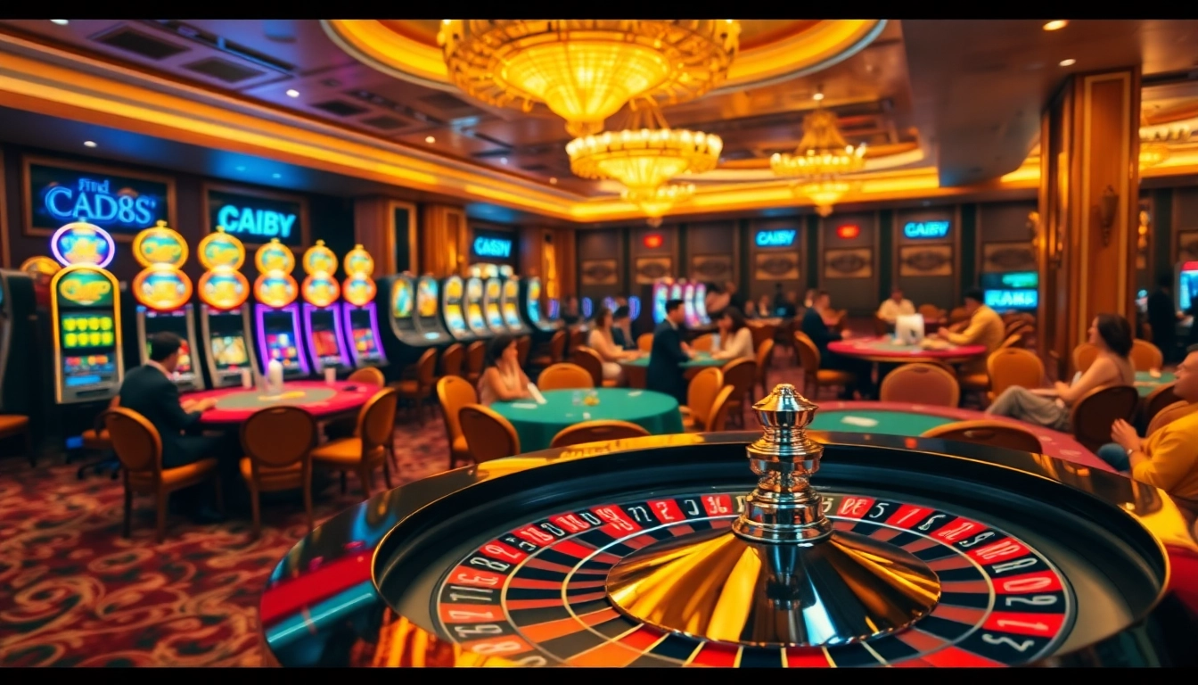 Exciting casino scene featuring DA88 gaming interface amidst luxurious tables and vibrant roulette.