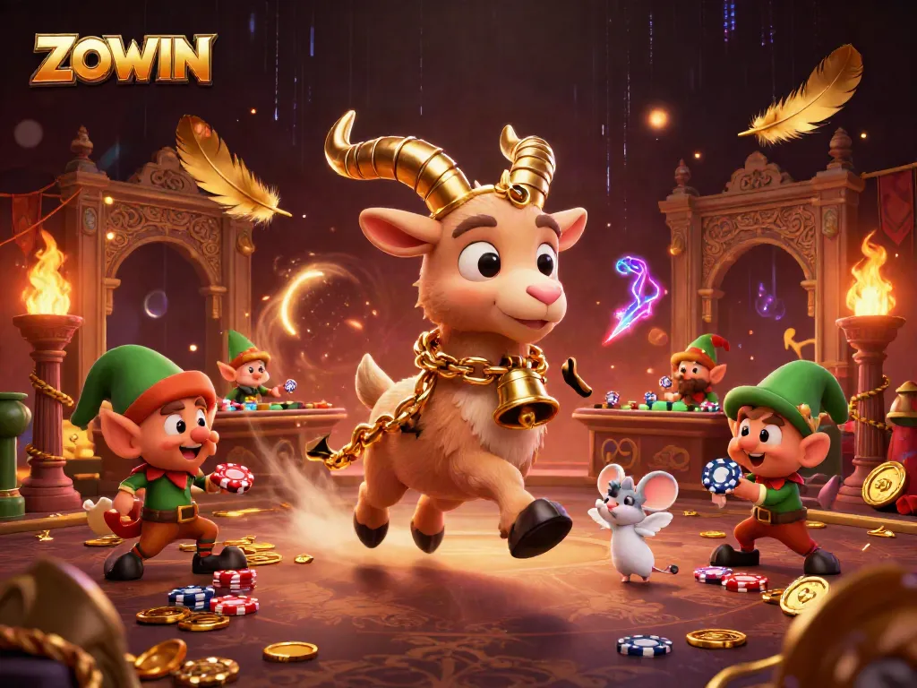 ZOWIN creates a festive casino scene with a Krampus goat, angel mouse, and elf gremlins.