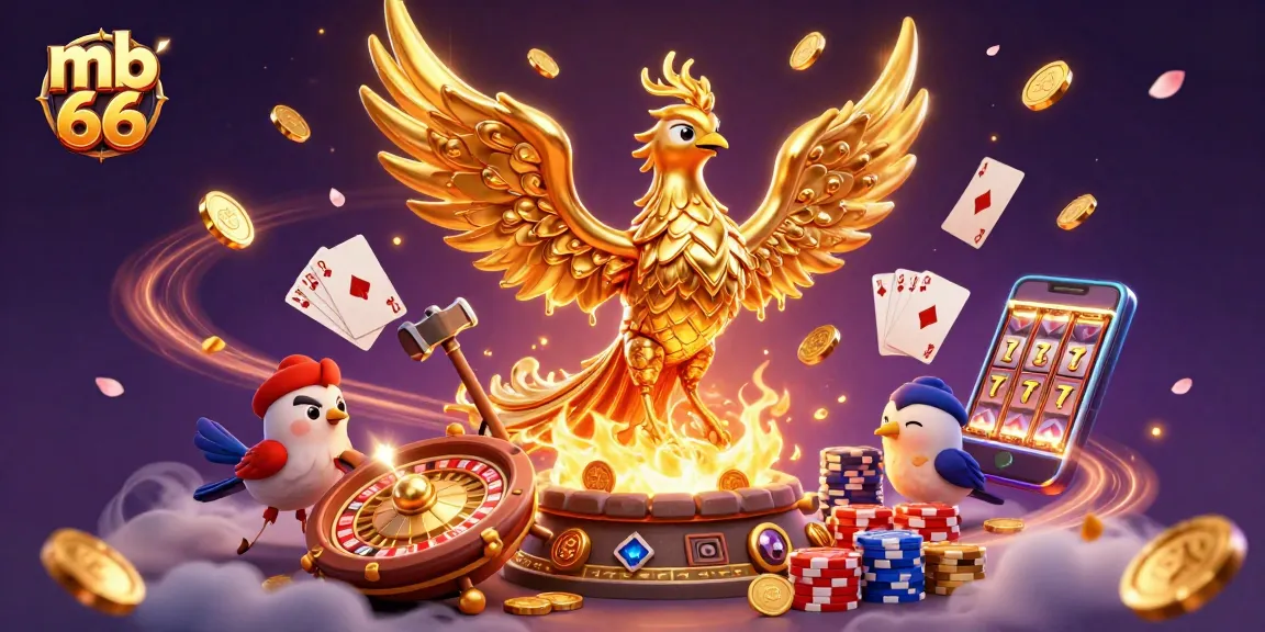 Experience the excitement of mb 66 with golden phoenix and casino elements in a dazzling 3D illustration.