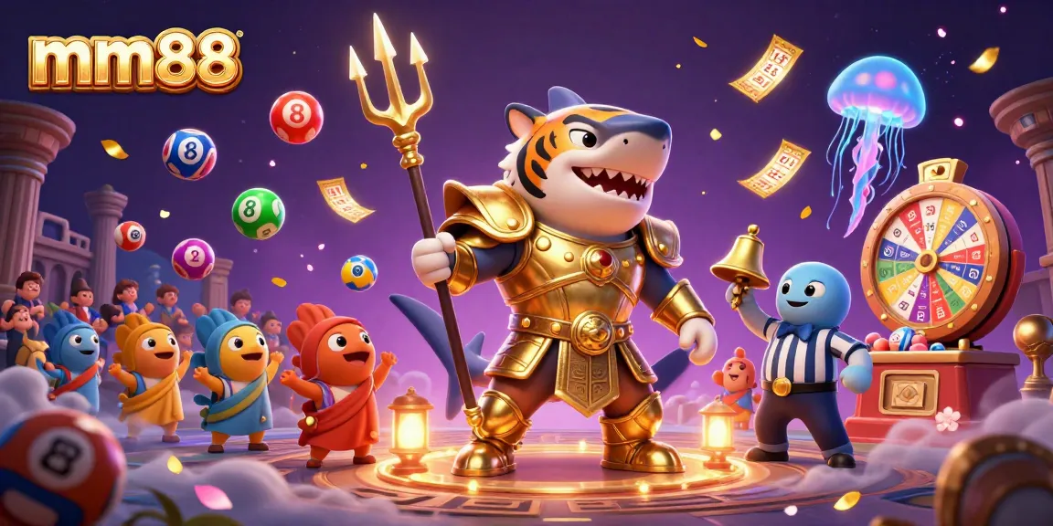 Experience the excitement of mm88's underwater colosseum featuring a shark in armor amidst vibrant gaming elements.