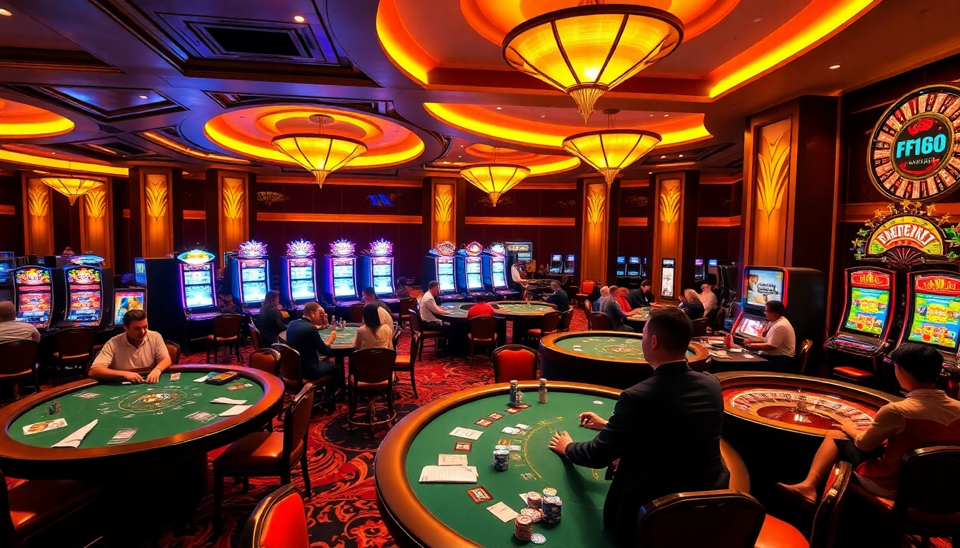 Players enjoying an exciting game at F168's online casino, with vibrant tables and betting slips.