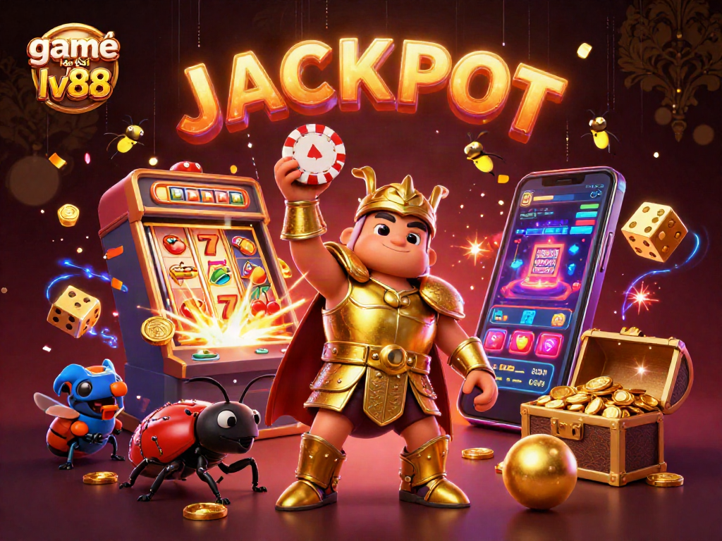 Experience thrilling action in game bài lv88 with a victorious beetle in a vibrant casino scene.