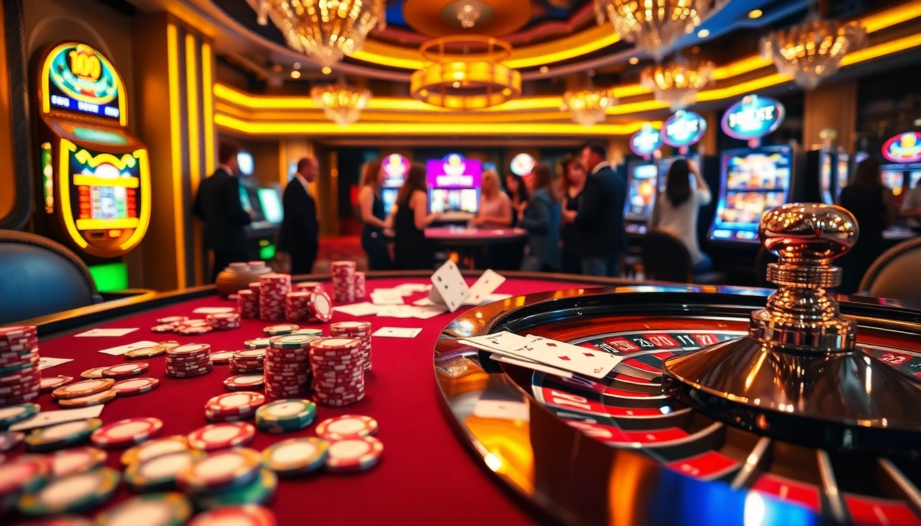 A thrilling gaming atmosphere at https://gg88.tech/ with poker chips and a roulette wheel in a luxurious casino setting.