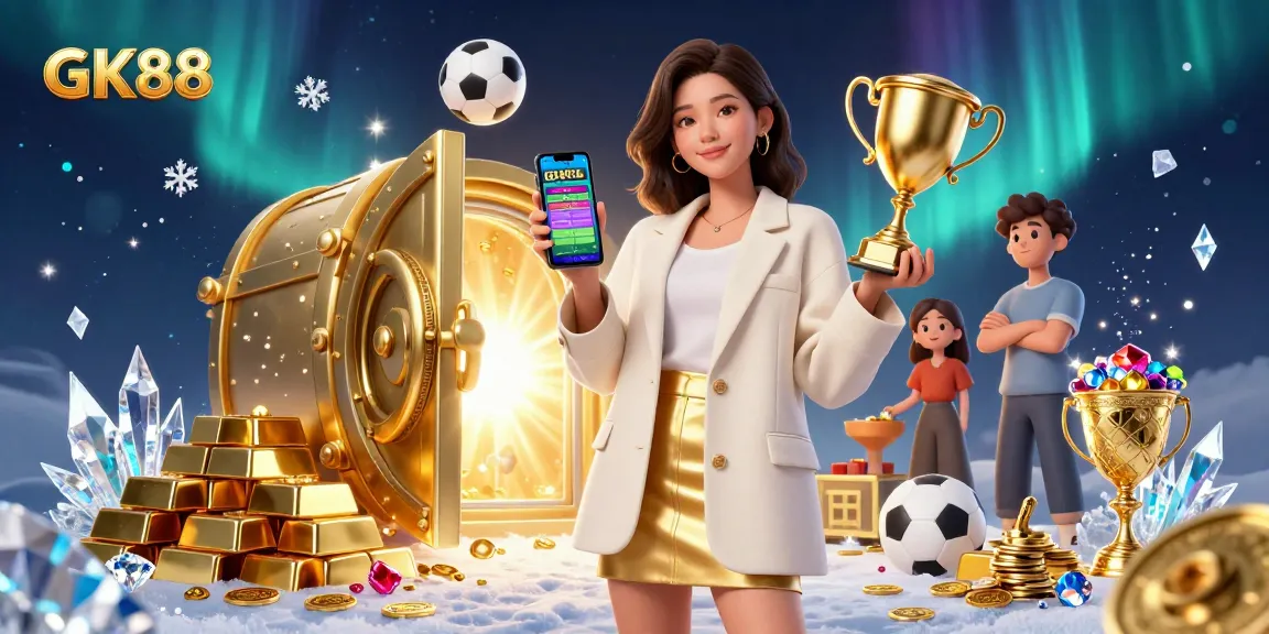 Experience thrilling sports betting action with GK88 in an immersive 3D casino illustration showcasing engaging elements.