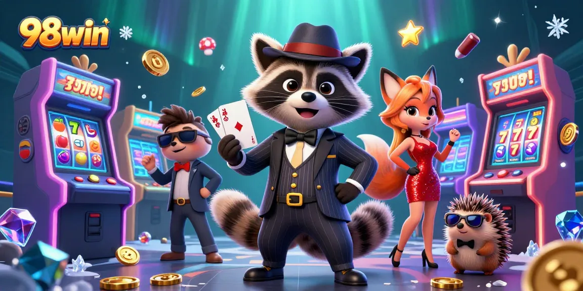Experience thrilling gameplay with 98win’s exciting casino scene featuring vibrant characters and jackpots.