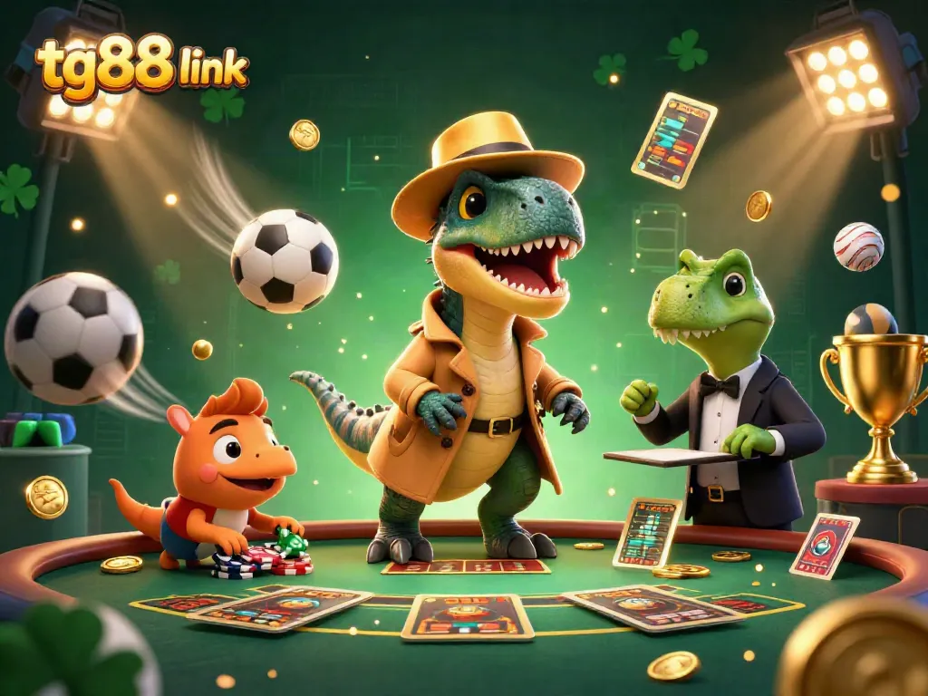 Experience thrilling gameplay with tg88 link while a velociraptor tries to outsmart a stegosaurus at the casino.
