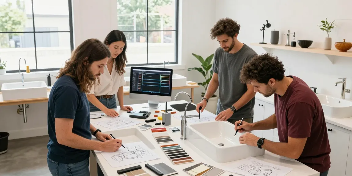 Custom bathroom sink designers Hamilton creating unique designs in a bright, modern studio.