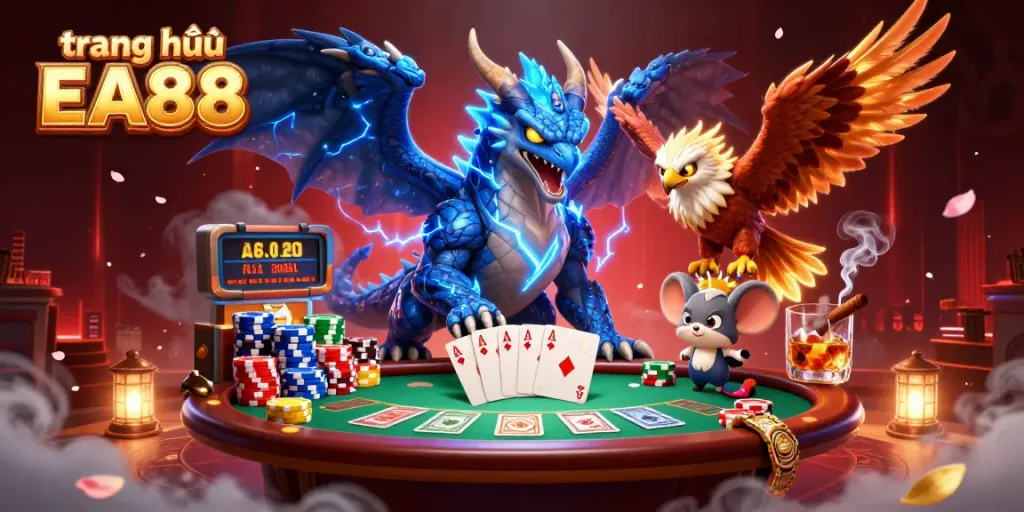 Experience exciting gameplay at trang chủ EA88 with casino characters and vibrant poker elements.