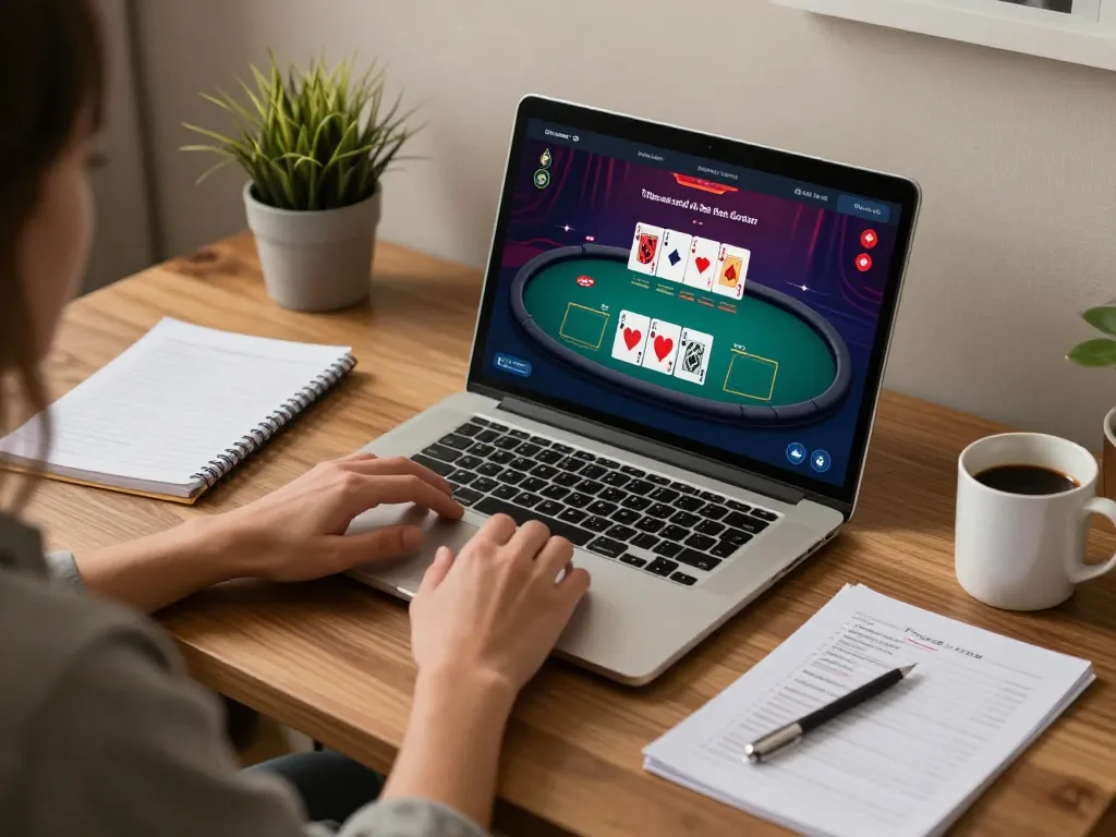 Experience expert online gameplay with yo88i in a cozy home office setup during strategic poker session.
